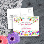 Spara Blommigten Date (mexikansk fiesta White) Meddelande Vykort<br><div class="desc">Spara det datumvykort som du kan anpassa till kostym valfritt tillfälle. Blommigtens utformning har ett överflöd av söt-mexikanska fiesta-blommor på framsidan med söt typografi i rosa. Mallen är konfigurerad så att du kan anpassa vykortet med ditt speciella datum, ditt tillfälle och ditt namn samt ett anpassningsbar på baksidan. Girly, färgstark...</div>