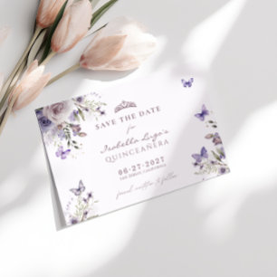 Spara Blommigten Date Quinceañera Lila Butterfly Inbjudningar