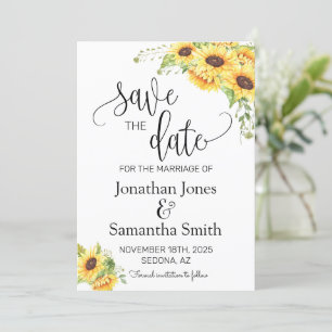 Spara Blommigten Date Sunblommor Boho Chic Bröllop Inbjudningar