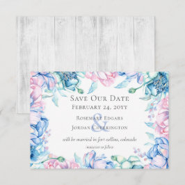 Spara Blommigten för vattenfärg och Rustic Wood Ca Inbjudningar