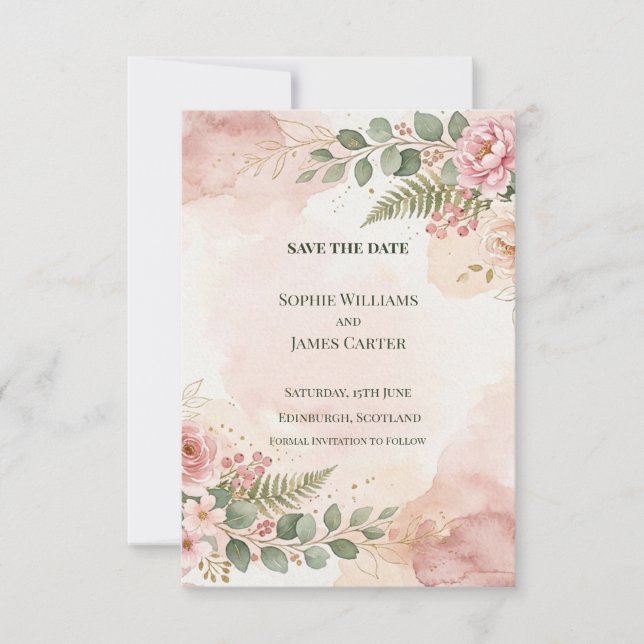Spara Blush Greenery Datum Kort (Framsida)