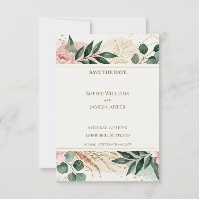 Spara Blush Greenery datumkort Datumet (Framsida)