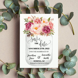 Spara Dag Rosa blommigt romantic boho bröllop Inbjudningar