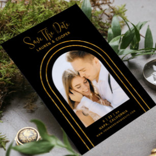 Spara Date Black Guld Snyggt Art Deco Bröllop