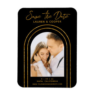 Spara Date Black Guld Snyggt Art Deco Bröllop Magnet