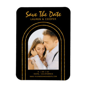 Spara Date Black Guld Snyggt Art Deco Bröllop Magnet