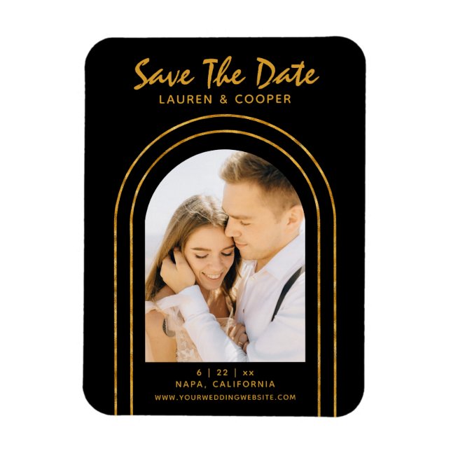 Spara Date Black Guld Snyggt Art Deco Bröllop Magnet (Vertikal)