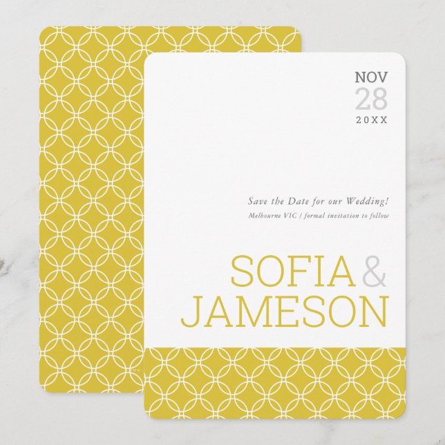 SPARA DATE-gulten för enkel modern senapstyp Inbjudningar (Fram/baksida)