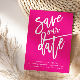 SPARA DATE-hanterat skript fuschia white Inbjudningar