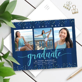 Spara date studenten fototurquise script navy inbjudan vykort