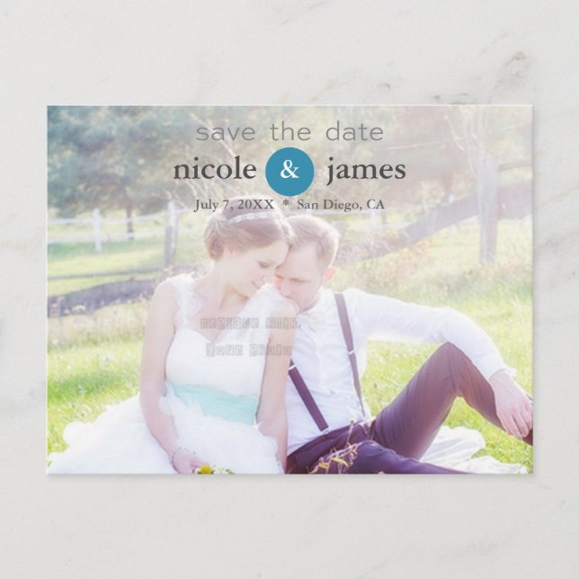 SPARA DATE Teal Typography Photo Postcard Meddelande Vykort (Framsida)