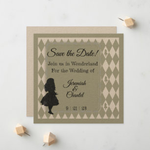 Spara Date Vintage Kraft Rustic Alice Wonderland Meddelande