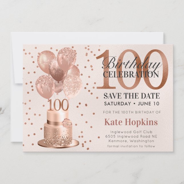 Spara datum 100-årsdag Rose Gold Tårta Datumet (Framsida)
