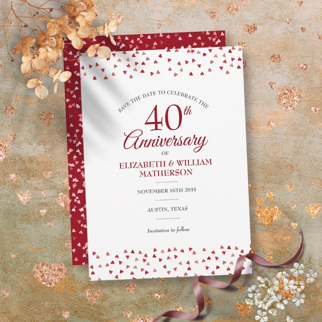 Spara datum 40-års bröllopsjubileum Ruby Chic Inbjudningar (Save the Date 40th Wedding Anniversary Ruby Chic Invitation)