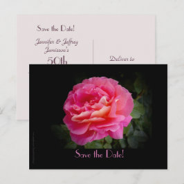 Spara datum 50-årsjubileum fest rosa ros meddelande vykort