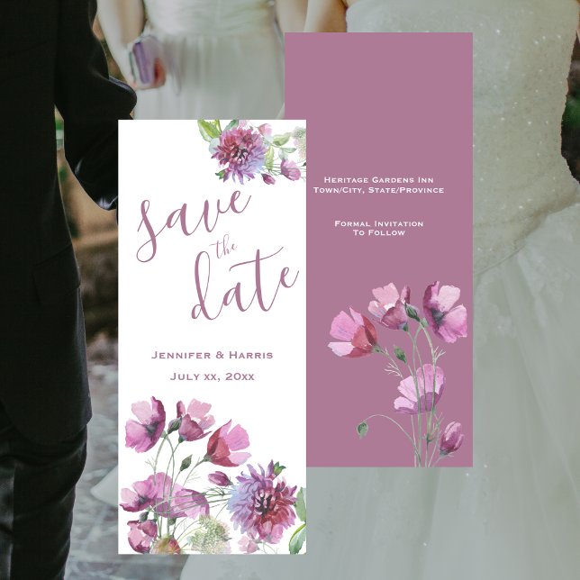 Spara datum Akvarell Lila Blommor Datumet (Save The Date Watercolor Purple Floral)