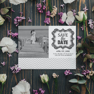 Spara datum-annonser {Silver Chevron} Inbjudningar