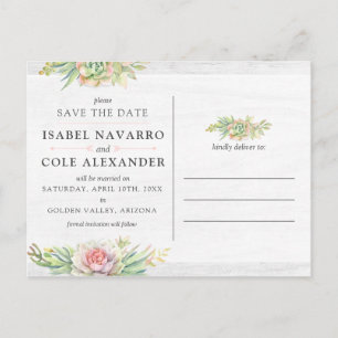 Spara datum Aquarell Sukkulent Fotokollage Vykort