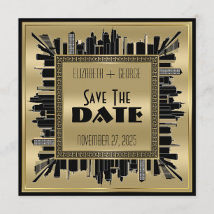 Spara datum Art Deco Gatsby Glamor Guld Black Inbjudningar