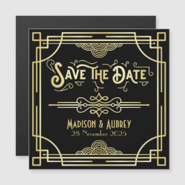 Spara datum Art Deco Gatsby Glamor Guld Black Magnetisk Inbjudningskort