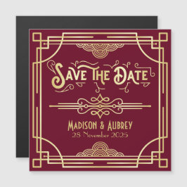 Spara datum Art Deco Gatsby Guld Burgundy Magnetisk Inbjudningskort