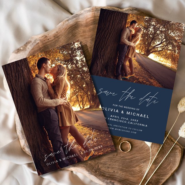 Spara datum, blå handskriven Bröllop i marinen Spara Datumet (Skapare uppladdad)