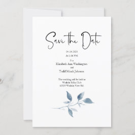Spara datum - blå vattenfärgsorganiska Löv Inbjudningar