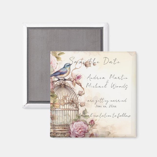 Spara datum Blåfågel Rosa Rosor Magnet (Front/Back)