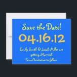 Spara datum Blått & Gult Inbjudningar<br><div class="desc">Låt dina gäster veta om din speciella dag!</div>