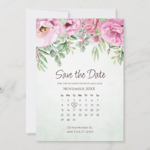 Spara datum Blommig Bröllops Grönska Kalender Datumet