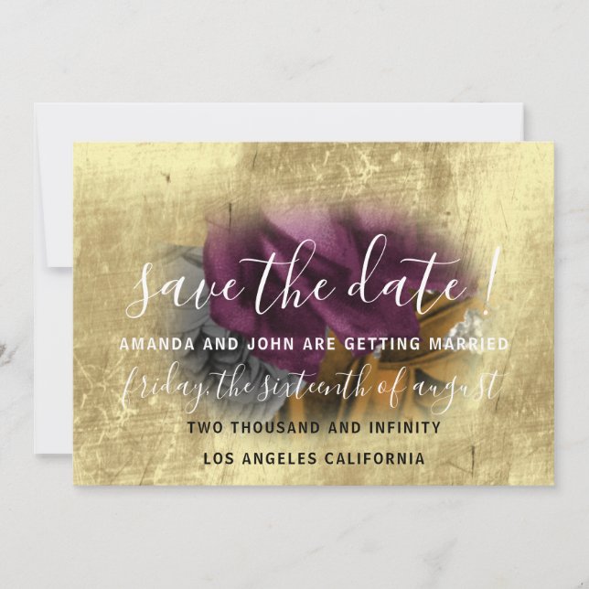 Spara datum Blommigt Lila Guld Datumet (Framsida)