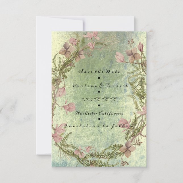 Spara datum Blommigt - skydd av gammal Mint-Rosa B Spara Datumet (Framsida)