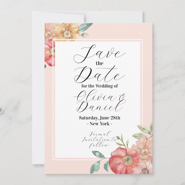 Spara datum blomster sommar blommor vattenfärg spara datumet (Framsida)