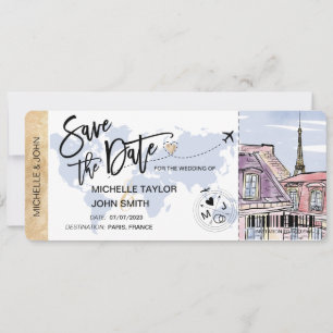 Spara datum Boarding Pass Paris Bröllopsinbjudan Inbjudningar