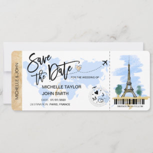 Spara datum Boarding Pass Paris Bröllopsinbjudan Inbjudningar