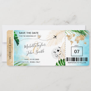 Spara datum Boarding Pass Världskarta Beach Inbjud Inbjudningar