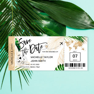 Spara datum Boarding Pass Världskarta Beach Inbjud Inbjudningar