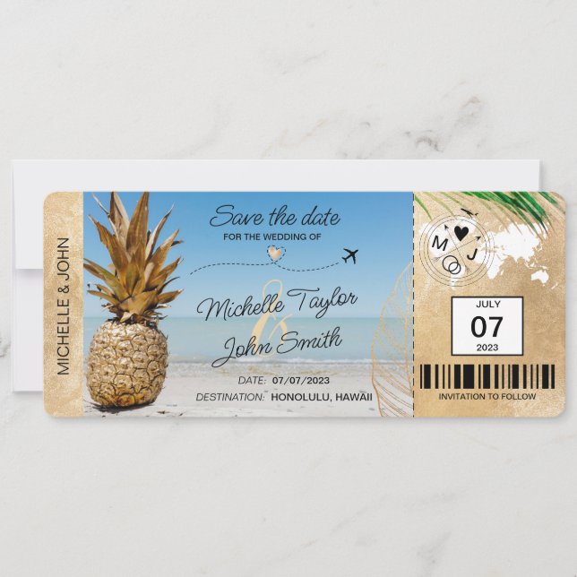 Spara datum Boarding Pass Världskarta Pineapple In Inbjudningar (Framsida)