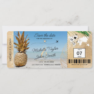 Spara datum Boarding Pass Världskarta Pineapple In Inbjudningar