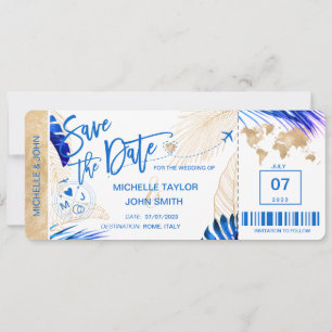 Spara datum Boarding Pass Världskarta Strand Inbju Inbjudningar