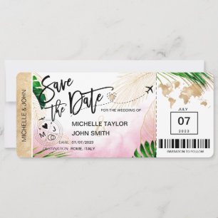 Spara datum Boarding Pass Världskarta Strand Inbju Inbjudningar