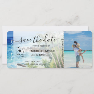 Spara datum Boardingpass Karta Strand Palm MFoto Inbjudningar