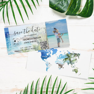 Spara datum Boardingpass Karta Strand Palm MPhoto Inbjudningar