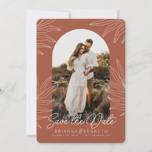 Spara datum Boho Arch Photo på botaniskt Inbjudningar