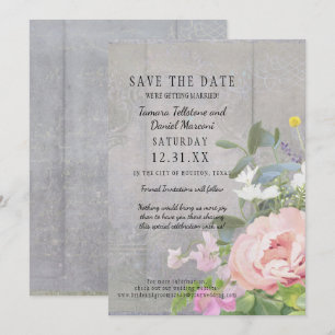 Spara datum BOHO Rustic Blommigt Wood Barn Peonies Inbjudningar