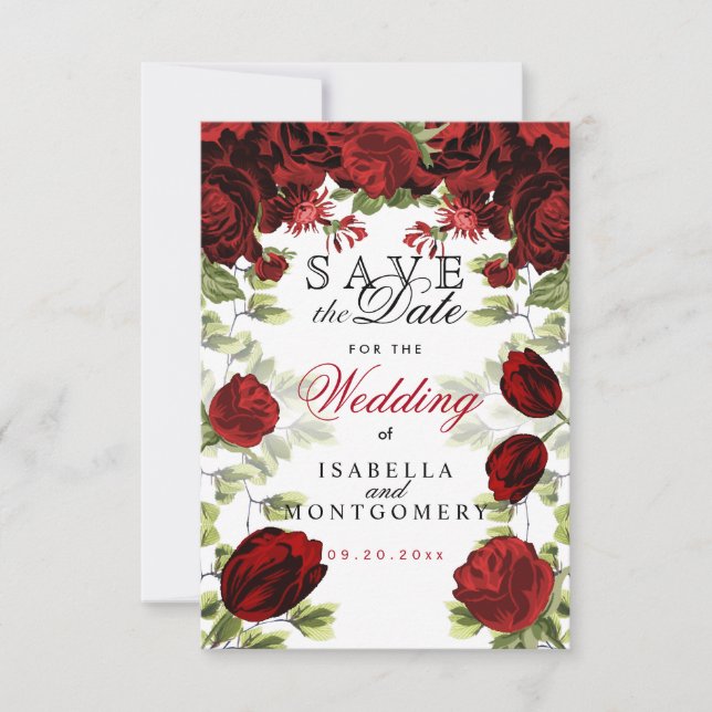 Spara datum Botaniskt mörkrött blommotiv Datumet (Framsida)