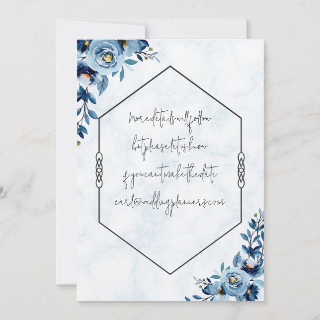 Spara datum - Bröllop/blå rosor Inbjudningar (Baksida)