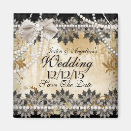 Spara datum Bröllop Black Cream Beige Magnet