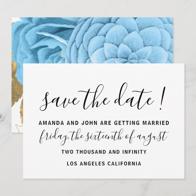 Spara datum Bröllop Bride Monogram Pastel Blue Datumet (Fram/baksida)