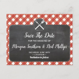 Spara datum Bröllop Card Red Gingham Chalk BBQ Spara Datumet